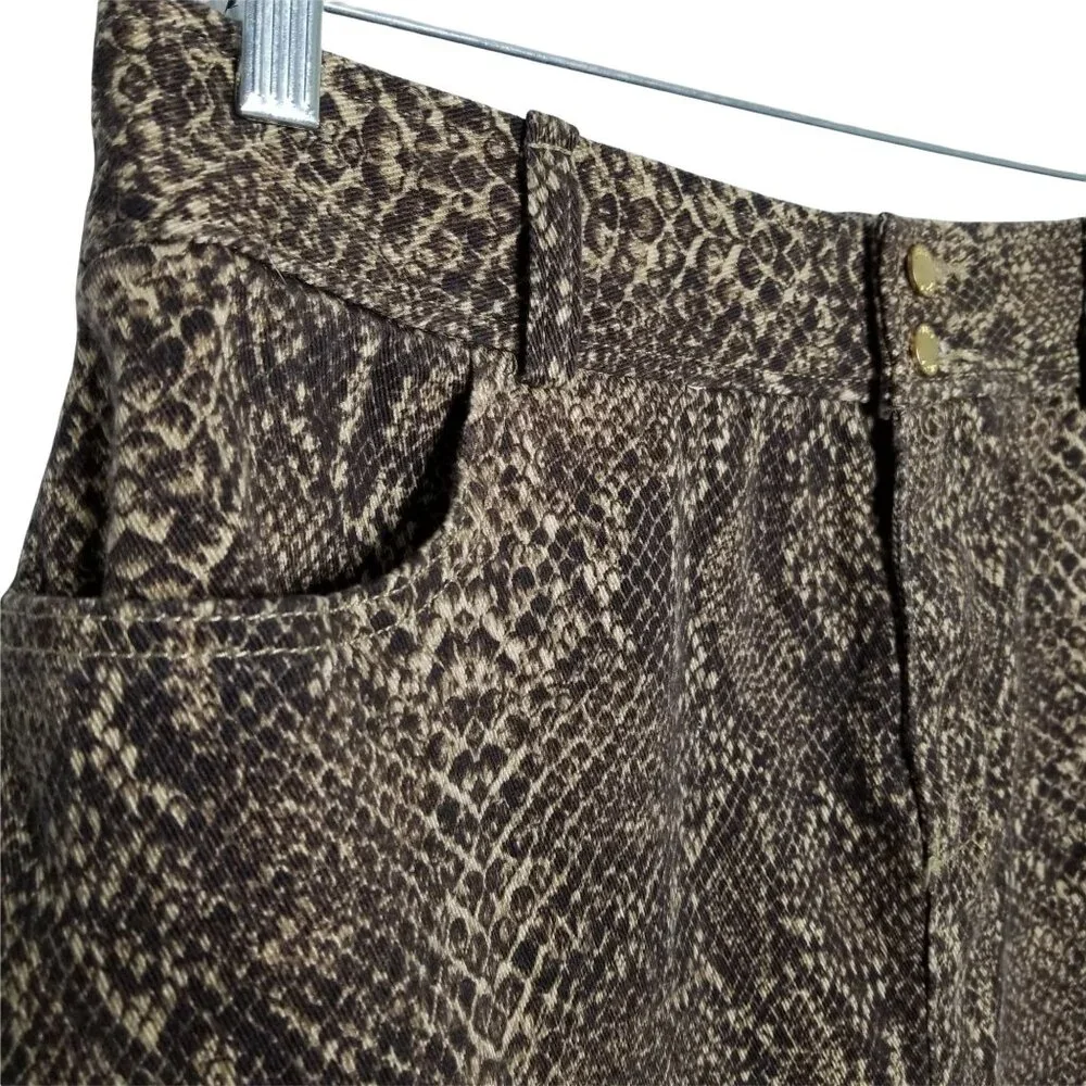 Chaps NWT Size 12 Skirt Knee Snake Reptile Print Stretch Denim Pockets Brown - Picture 5 of 7